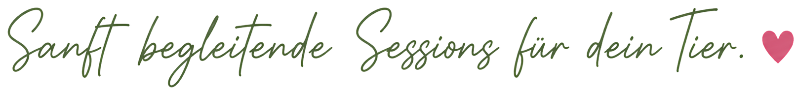 Handgeschriebener Schriftzug „Sanft begleitende Sessions für dein Tier.“ mit rosa Herzsymbol.